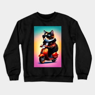 Biker Cat - Modern Digital Art Crewneck Sweatshirt